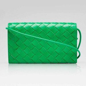 Bottega Veneta Parakeet Intrecciato Woven Nappa Leather Wallet On Strap Bag